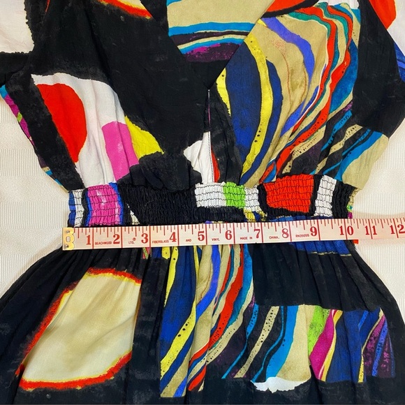 Jams World Short Cap Sleeve Dress Size S Abstract Black Multicolor Print V-Neck - Picture 6 of 12